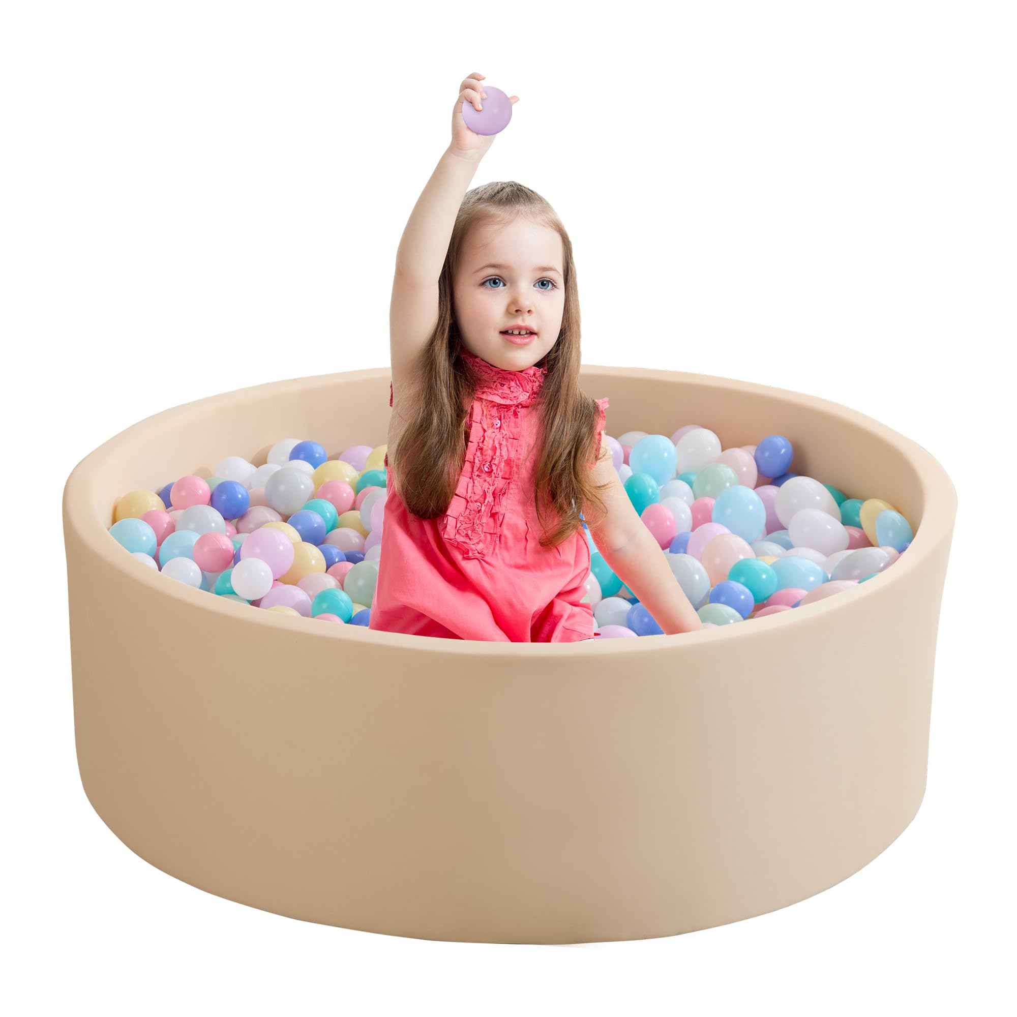 Ball Pit for Toddlers 35.4''x11.8 Baby Ball Pit Soft Memory Foam Ball Pit Round Kids Ball Pit Indoor and Outdoor Game Kids Play Ball Pool Ideal Gift for Girls and Boys (Beige, NO Balls)