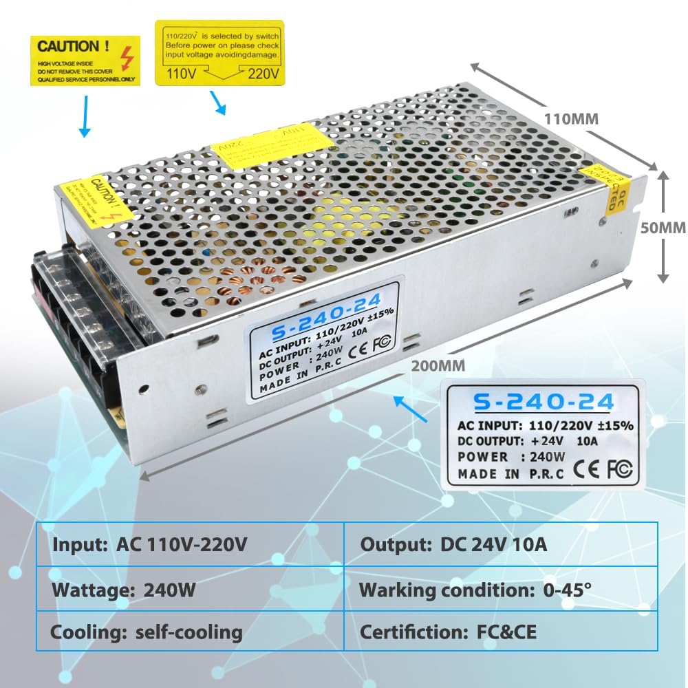 Alimentation à Découpage 24V 10A 240W Transformateur LED 240W Commutation Alimentation AC 110V / 220V to DC 24V 10A Convertisseur de Commutation pour Bandes de LED, lumières