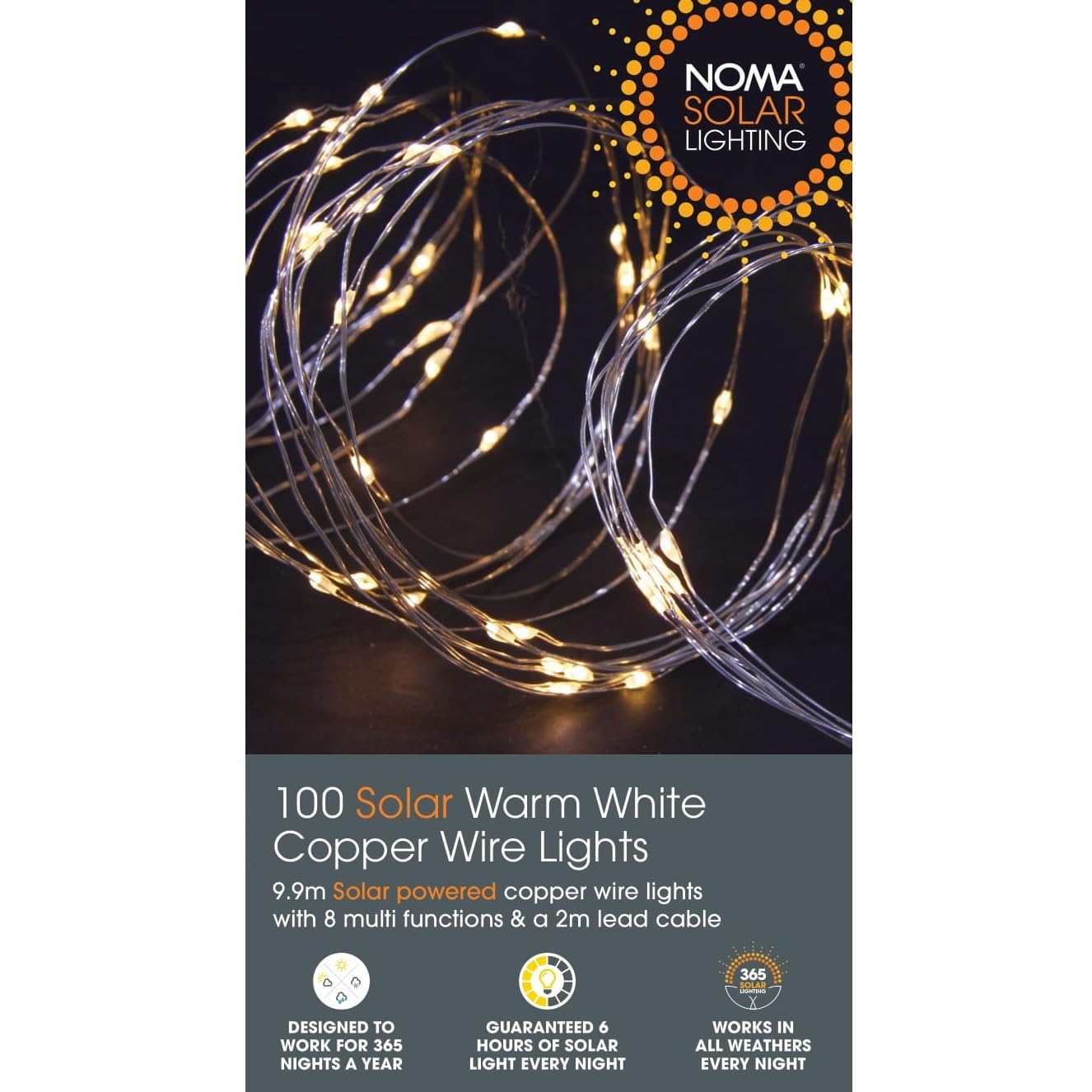 Noma Solar 100 Warm White LED Copper Wire Multi-Function Lights Garland