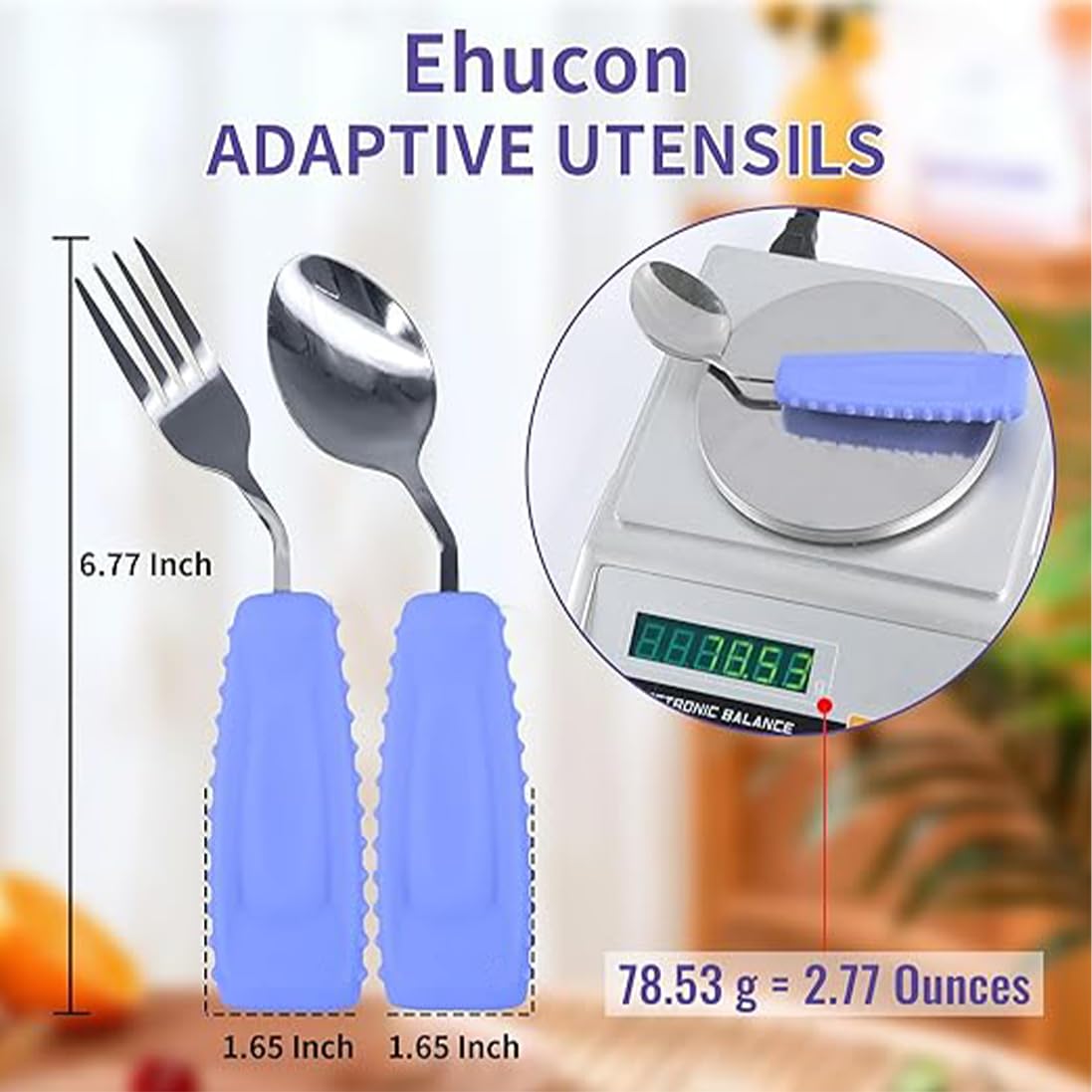 Utensilios adaptativos, cubiertos en ángulo pesados, ayuda para Parkinson, juego de cuchara y tenedor curvados antideslizantes de fácil agarre para temblores, discapacitados, discapacitados,