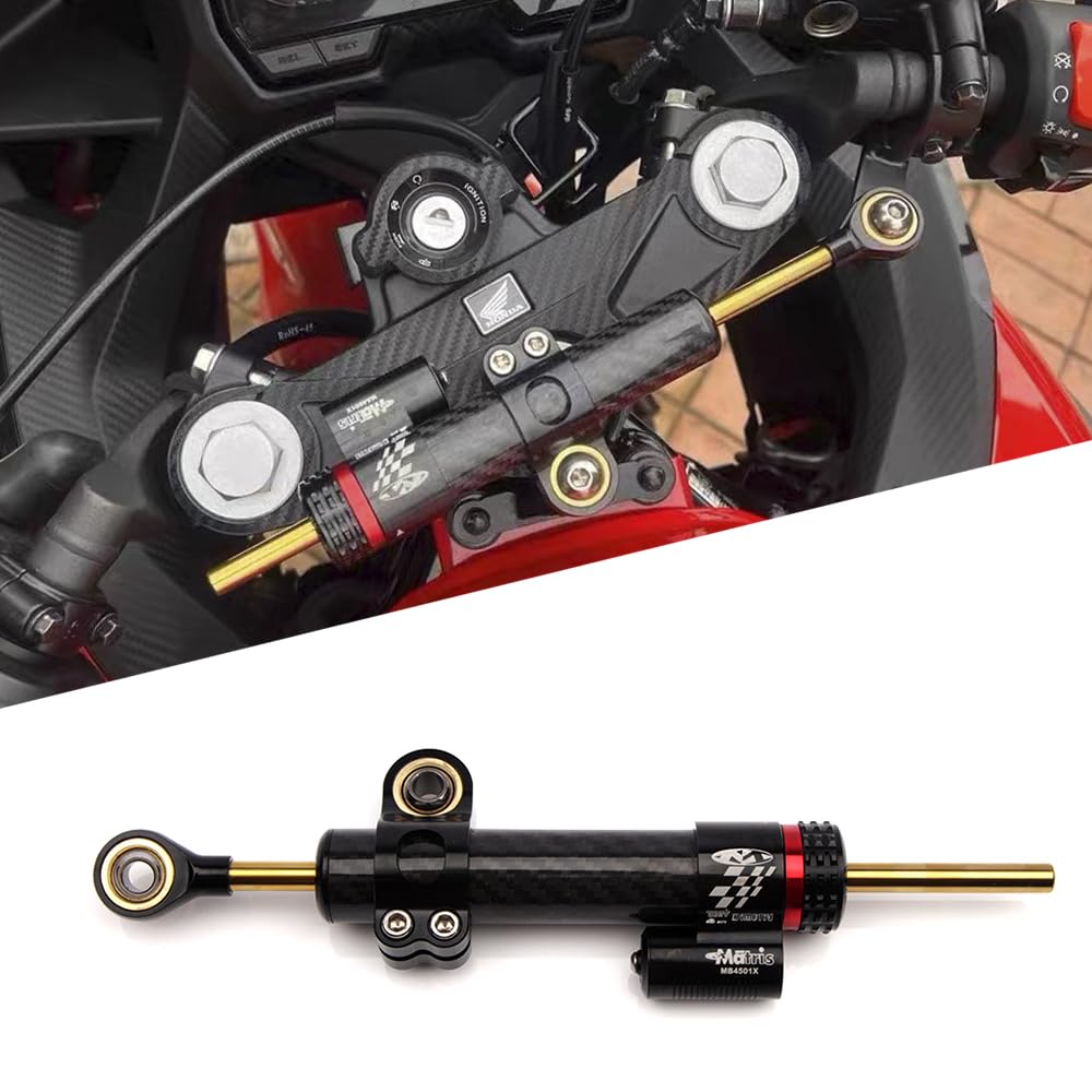 Ammortizzatore Sterzo Moto Universale, Ammortizzatori di Sterzo Stabilizzatore Alluminio CNC Moto, per Moto in lega di Alluminio (Fibre di Carbonio, 10")