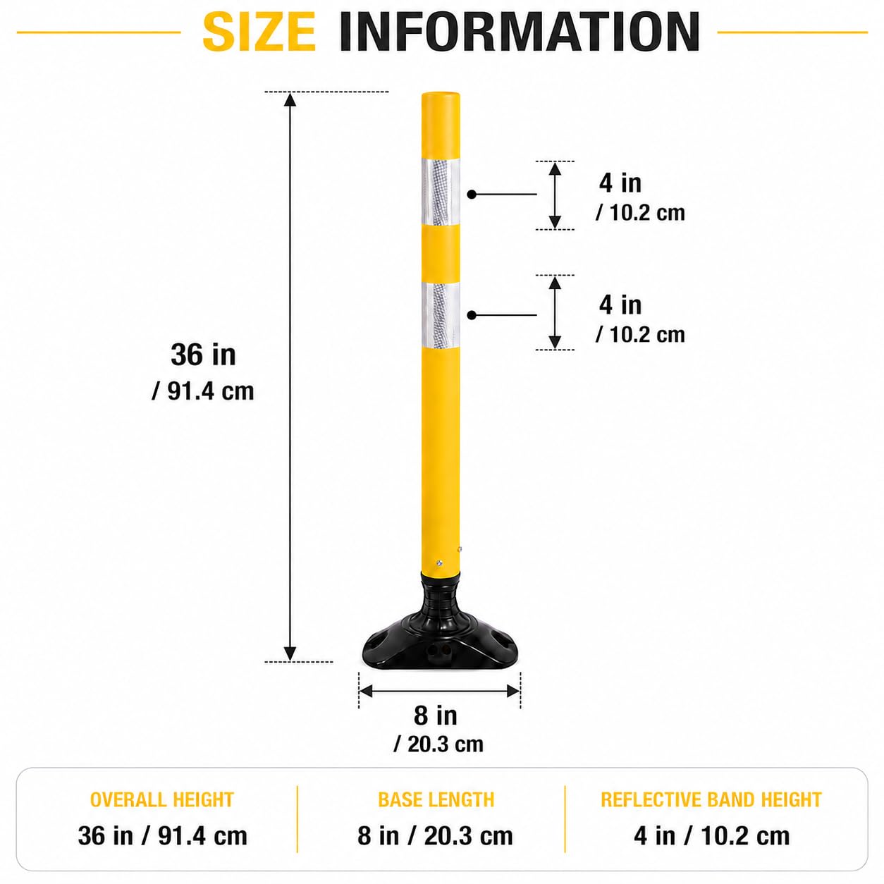 Lote de 8 postes de señalización flexibles de 91 cm – Resistente a impactos, autoenderezable y reflectante – Ideal para entradas, parkings y aceras (Amarillo)