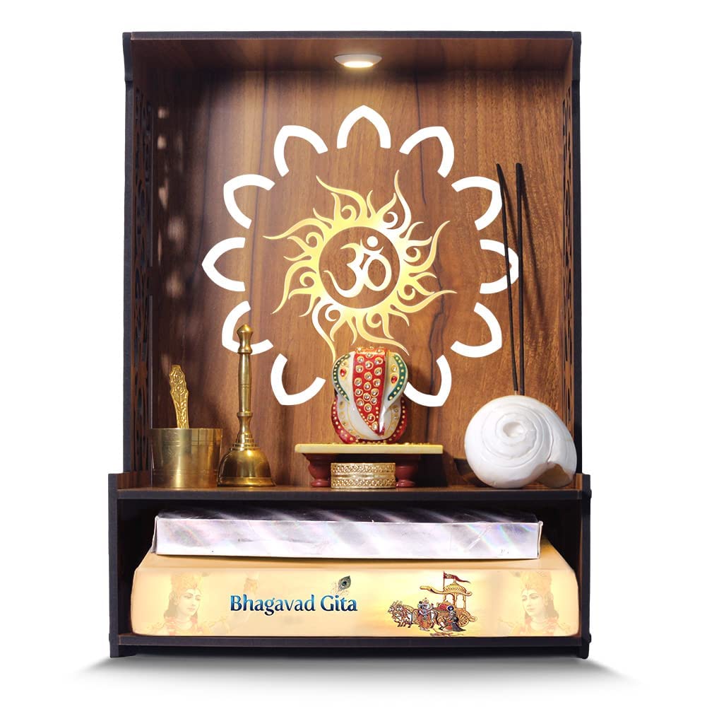 Pooja tempio in legno per la casa Pooja Mandir per casa e ufficio Puja Mandir Diwali regalo Iten articolo religioso (H- 15,5, L- 11,5, W-28 pollici)