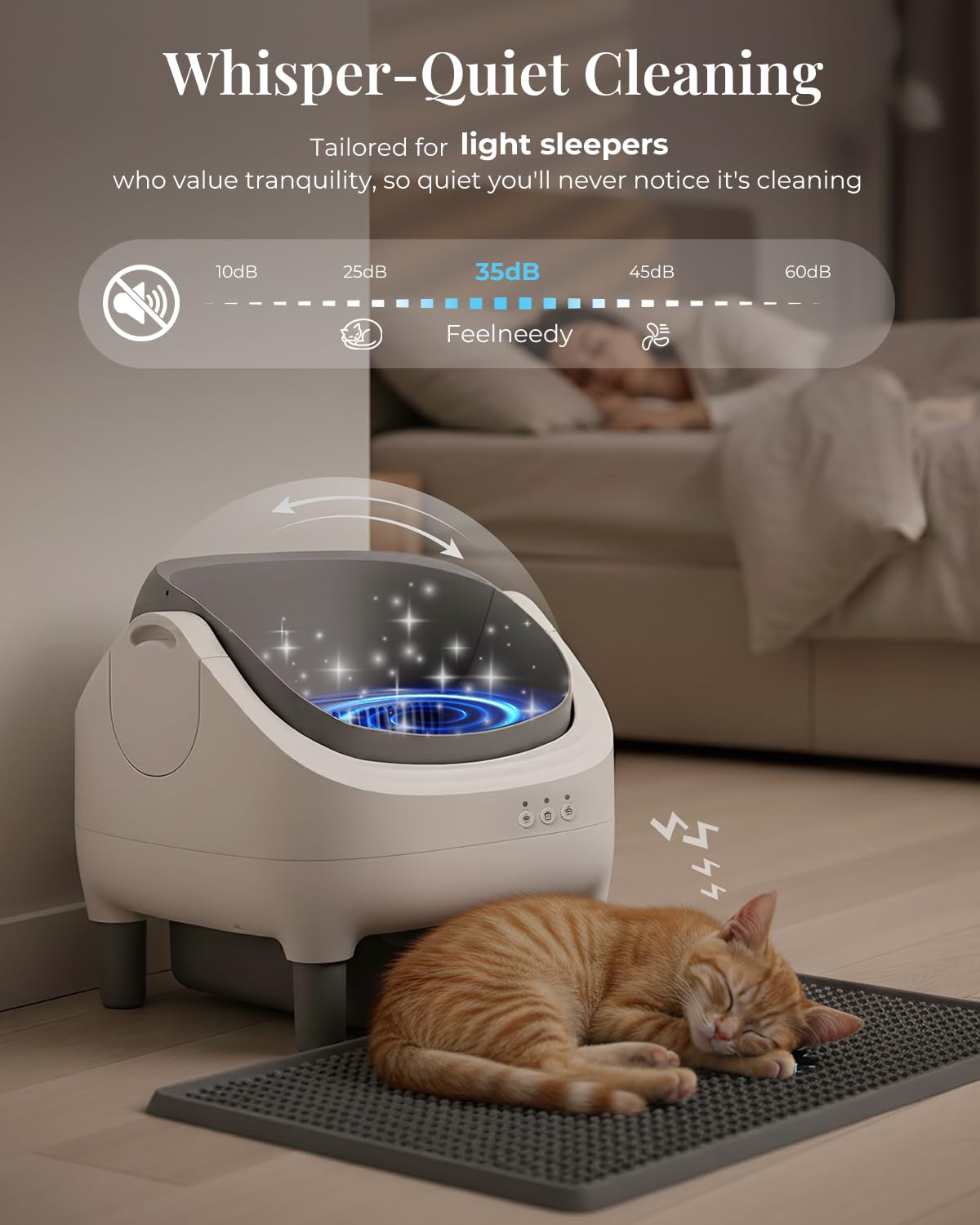 TAIFA Self Cleaning Litter Box with APP Control, Open-Top Automatic Litter Box for Multiple Cats with Safety Sensors, Odor-Free Waste Disposal Includes Trash Bags, 15L Waste Bin, Brush, Scooper, Mat - image 6