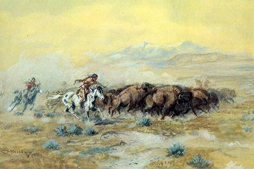 Posterazzi PDX55780LARGE The Buffalo Hunt Charles M Russell - Póster impreso, 35.8 x 23.6 in, multicolor