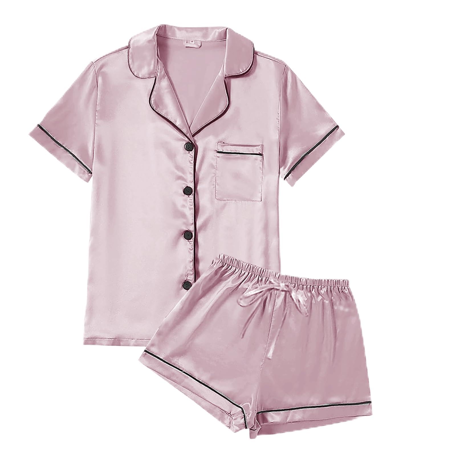 WJing Yi Jia 4Pcs Womens Satin Silky Pajama Sets Short Sleeve Shirt XS-4XL Floral Pajamas Set Soft PJ Loungewear Sleepwear