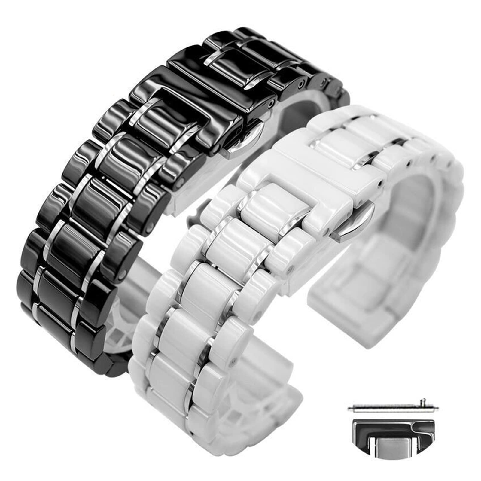 NASUNJIA Bracelet De Montre en Céramique De Luxe for Hommes Et Femmes, 14 15 16 17 18 19 20 21 22 23 24 Mm, Blanc, Noir, Or Rose