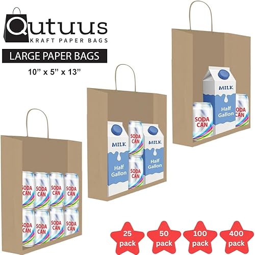 Miniatura 9 de Qutuus Bolsas de compras grandes de Kraft con asas 16 x 6 x 12 pulgadas 300 bolsas de papel marrón con asas bolsas de regalo a granel bolsas de