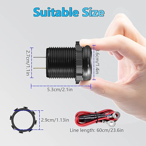 Miniatura 21 de Paquete de 2 salidas USB de 12 V, carga rápida dual 3.0, cargador de aluminio impermeable con voltímetro LED e interruptor de alimentación, Paquete