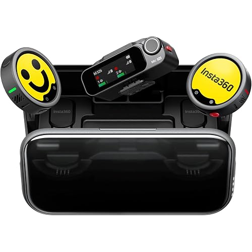 Insta360 Mic Pro (2 TX + 1 RX + Charging Case), Wireless Mini Lavalier Microphone for iPhone/Camera/Android, Video Recording, Vlogging, Bluetooth, Customizable E-Ink Display, 3-Mic Array, 30hrs Use