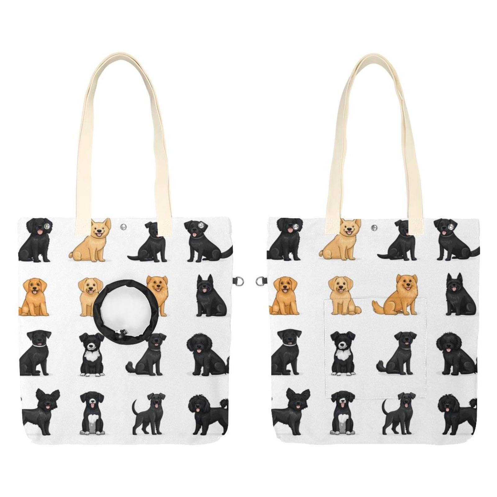 Sac de transport mains libres pour chat noir à motif chiens