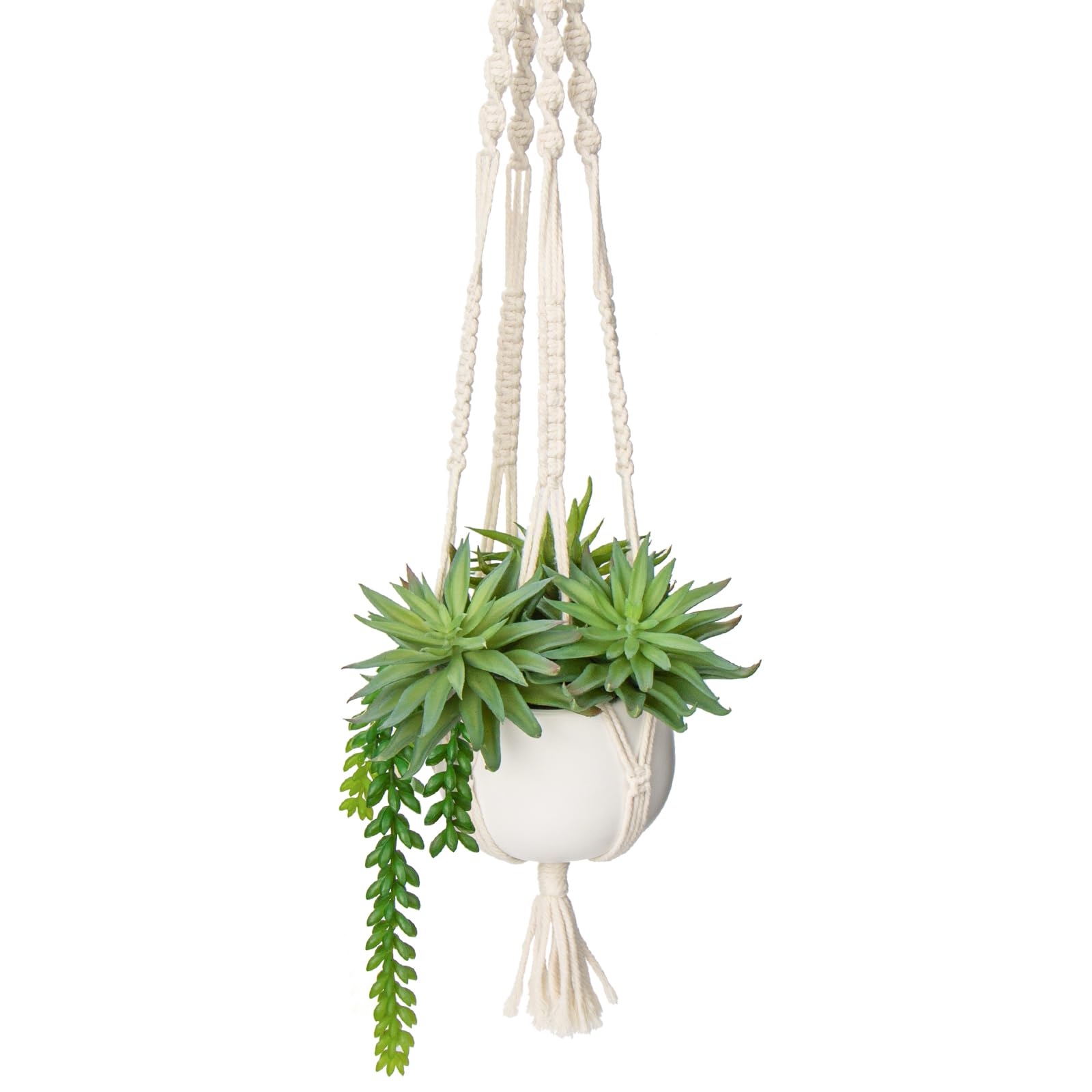 Hollyone Artificial Hanging Plants, Fake Potted Succulents with Cotton Ropes, Faux Trailing Plant Decorative Greenery Indoor Outdoor for Home Decor, Garden, Balcony, Living Room, Kitchen Decorations