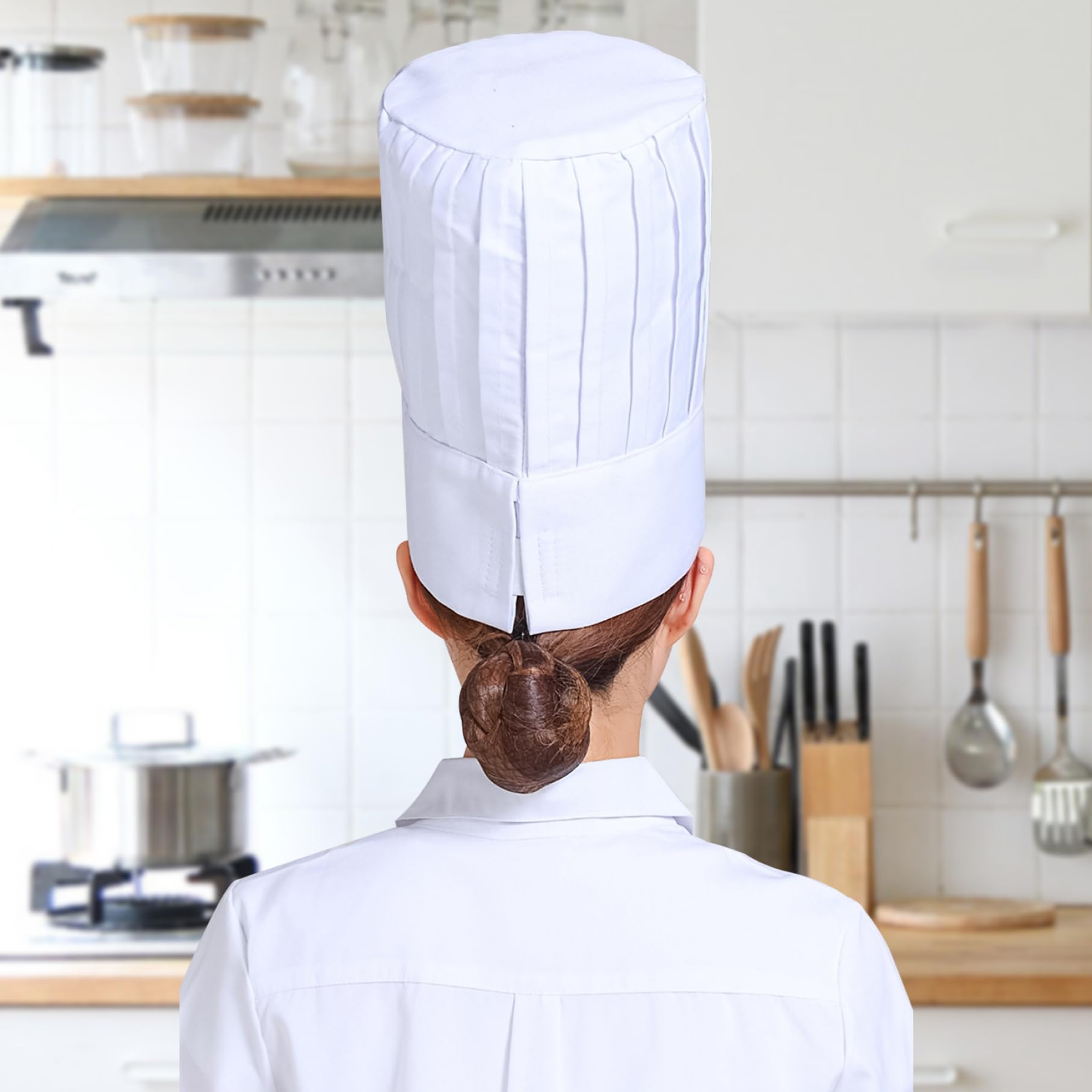 Cappello Cuoco Alto In Cotone - Regolabile, Per BBQ E Cucina, Taglia Unica, Nero 30x23 Cm - Foto 7