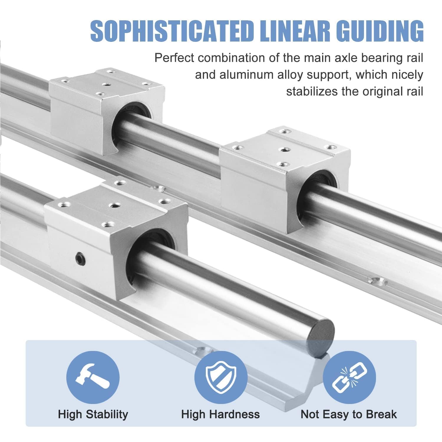 CNCMANS Splicable Linearführung SBR20-1000mm Linearschiene, Schienensatz enthält 2 Stück 1000mm Linearführung + 4 Stück SBR20UU Lagerblöcken + 2 Stück Passstifte für CNC-Maschinen (Gespleißt)