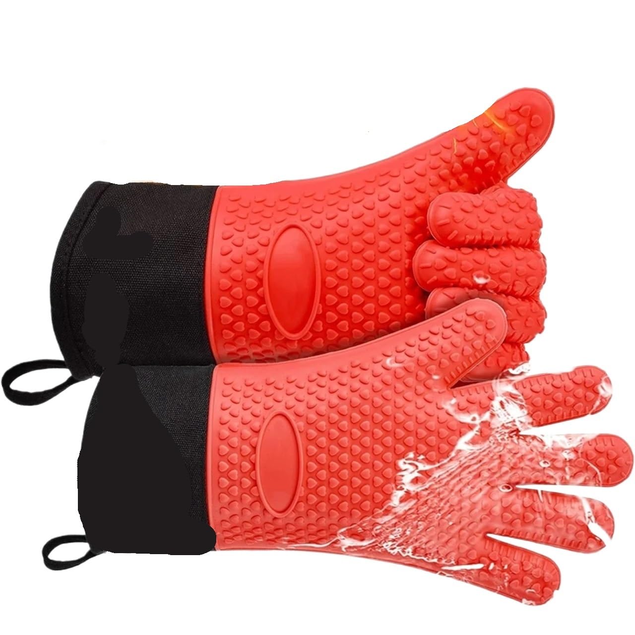 Guantes Largos Y Gruesos De Silicona Antideslizantes, Resistentes Al Calor, Manoplas For Horno Microondas, Cocina, Barbacoa, Hornear, Cocinar, Lona, ​​Costura, For para Barbacoa(Red Pair)