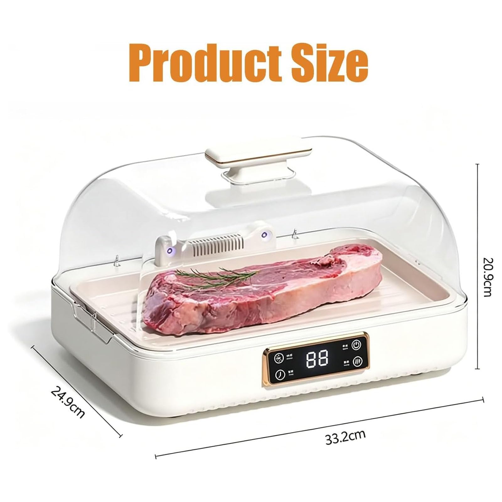 Descongelador eléctrico de alimentos, máquina de descongelación de carne de 8 litros con pantalla LED, ajuste de 3 velocidades, ciclo de calor de 360° para filetes y mariscos