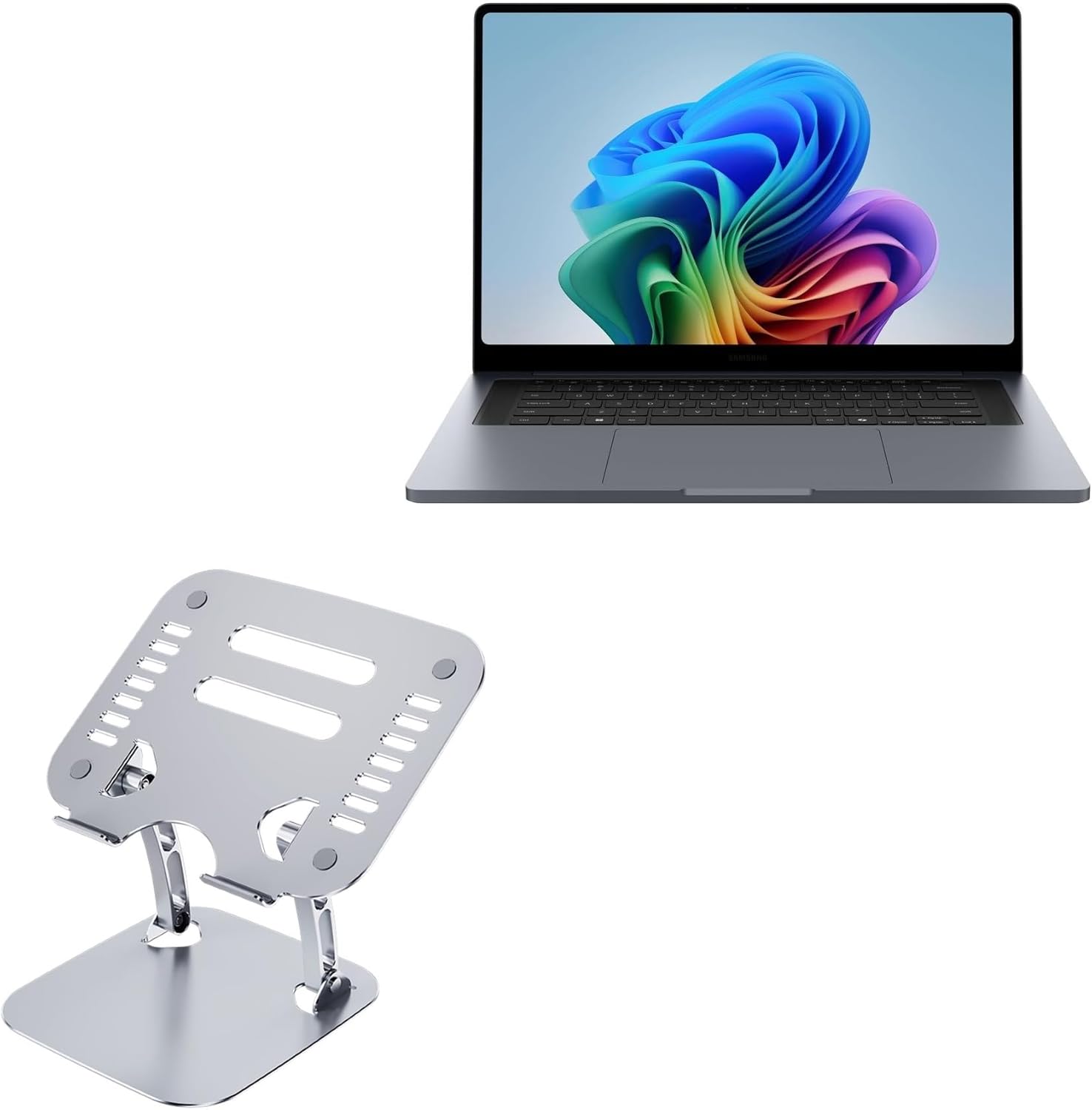 BoxWave Stand and Mount Compatible with Samsung Galaxy Book 6 - Executive VersaView Stand, Ergonomic Adjustable Viewing Angle Metallic Riser - Metallic Silver