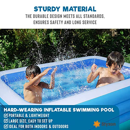 Image of Styxon Rectangular Inflatable Pool 10 Feet with Electric Pump Family Full-Sized Best Way Swimming Bathtub for Kids Outdoor Garden Summer Party (Blue)