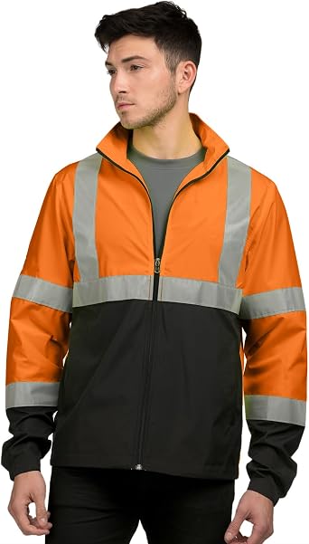 AFC Mens Class 3 Full Zip Jacket 2 Inch Reflective Tape Safety Coat 2x 3x 4x