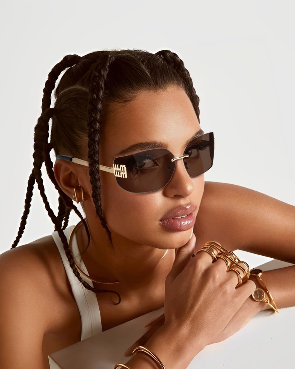 KENBO Futurystyczne okulary przeciwsłoneczne Y2K bez oprawek dla kobiet mężczyzn moda owijana wokół ramki modna tarcza bezramkowy design
