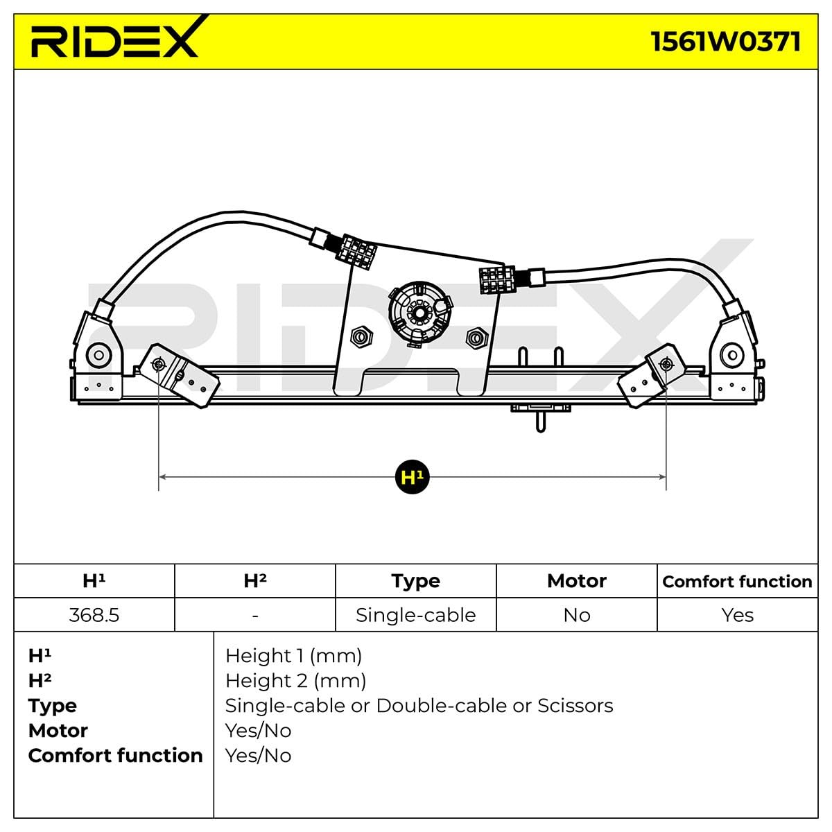 RIDEX 1561W0371 Alzacristallo elettrico Anteriore Destra senza motore elettrico