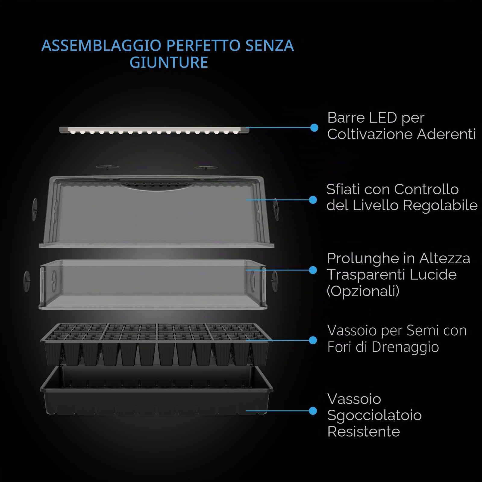 AC Infinity Cupola di umidità grande resistente con barre luminose a LED a spettro completo, diodi Samsung LM301H EVO, vassoio antigoccia, vassoio per semi 6x12, cupola spessa 3 mm, pannelli di