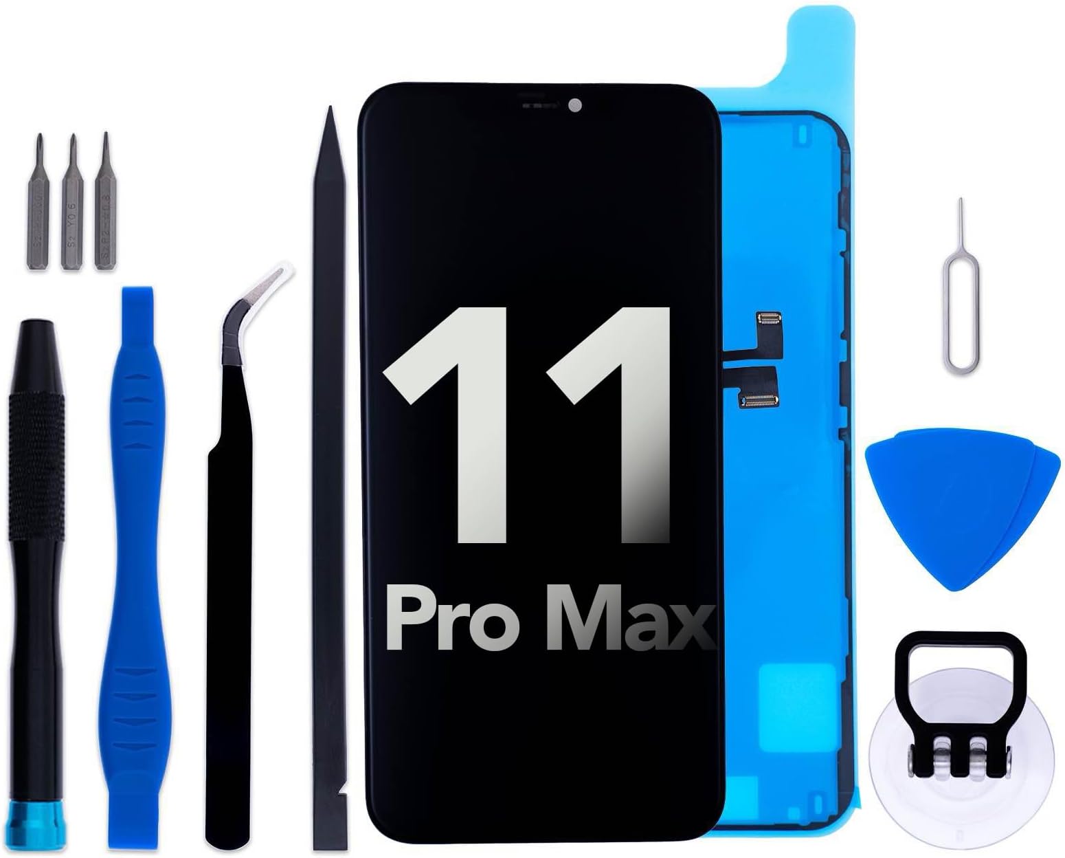 for iPhone 11 Pro Max Screen Replacement Kit 6.5" FHD LCD Display 3D Touch Digitizer Assembly with Frame Adhesive and Repair Tools (Model A2218 A2161 A2220)