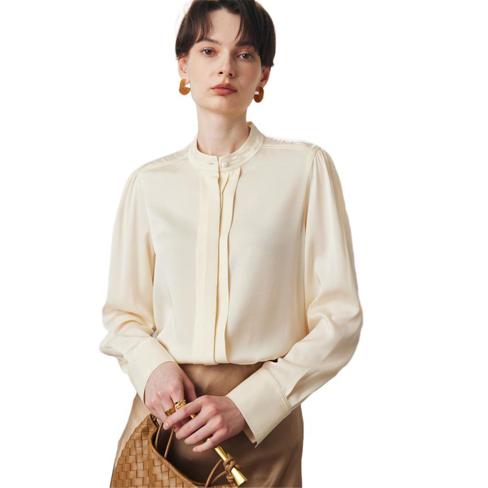 Camisa de Oficina Blanca de Seda Crepe elástica para Mujer