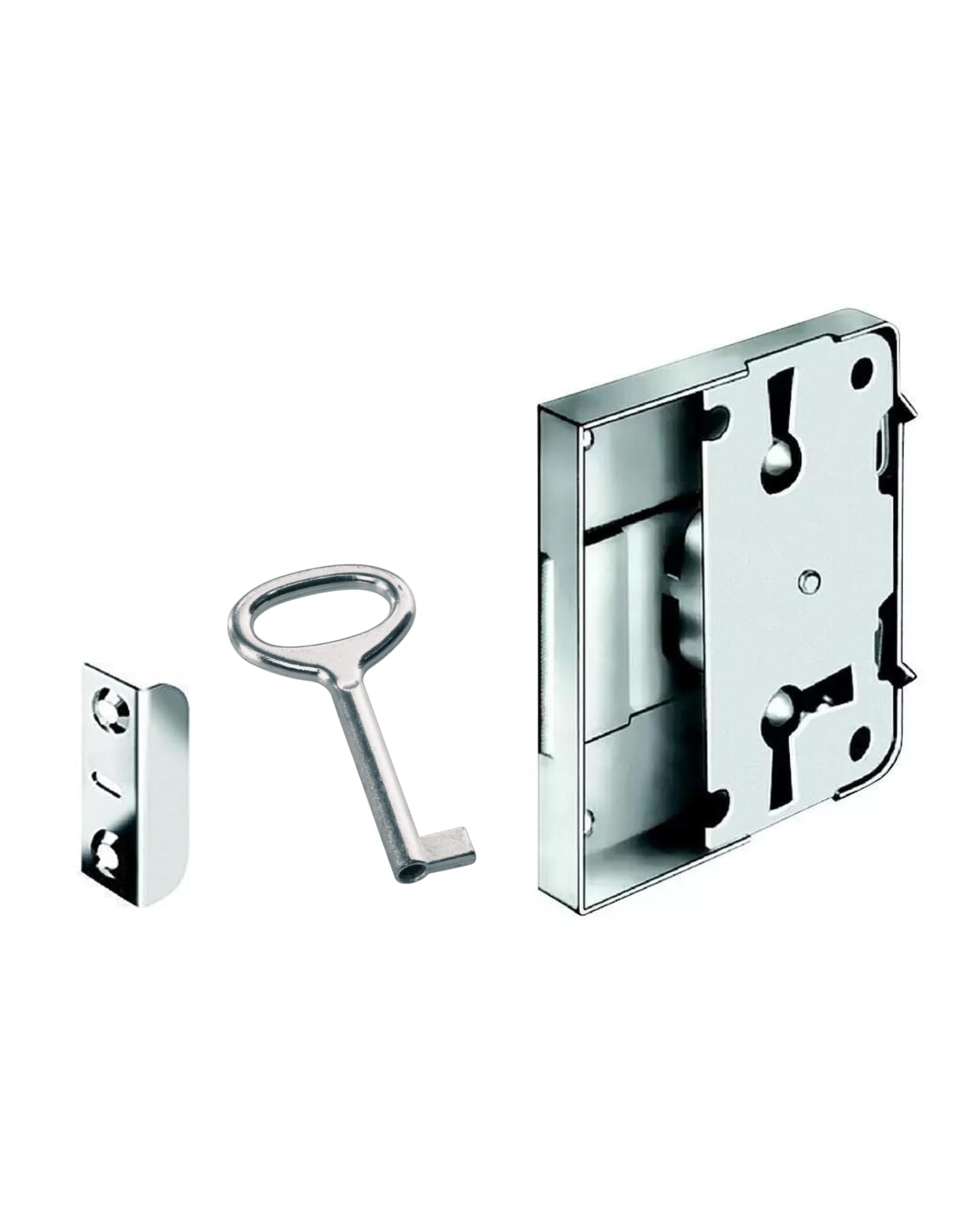Gedotec Nickel-Plated Steel Safety Lock For Cabinets, Furniture Lock For Drawers, Box Lock Set, Screw-On Lock, Backset: 25 Mm, Made In Germany, 1 Piece, Cabinet Lock With Key.