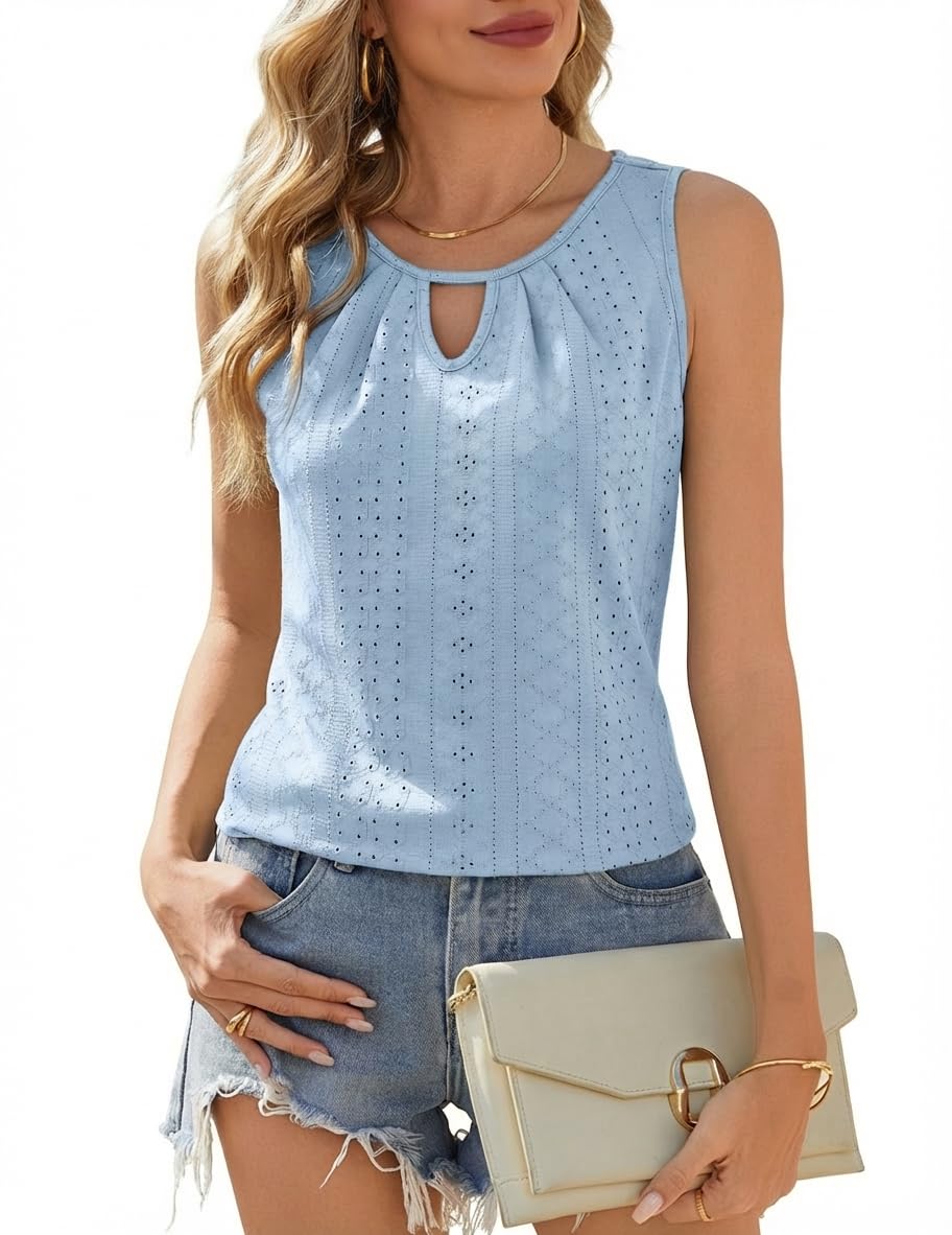 Zeagoo Tops für Damen Ärmellos Oberteile Sommer Tank Top Keyhole Elegant Bluse V-Ausschnitt Blusentops