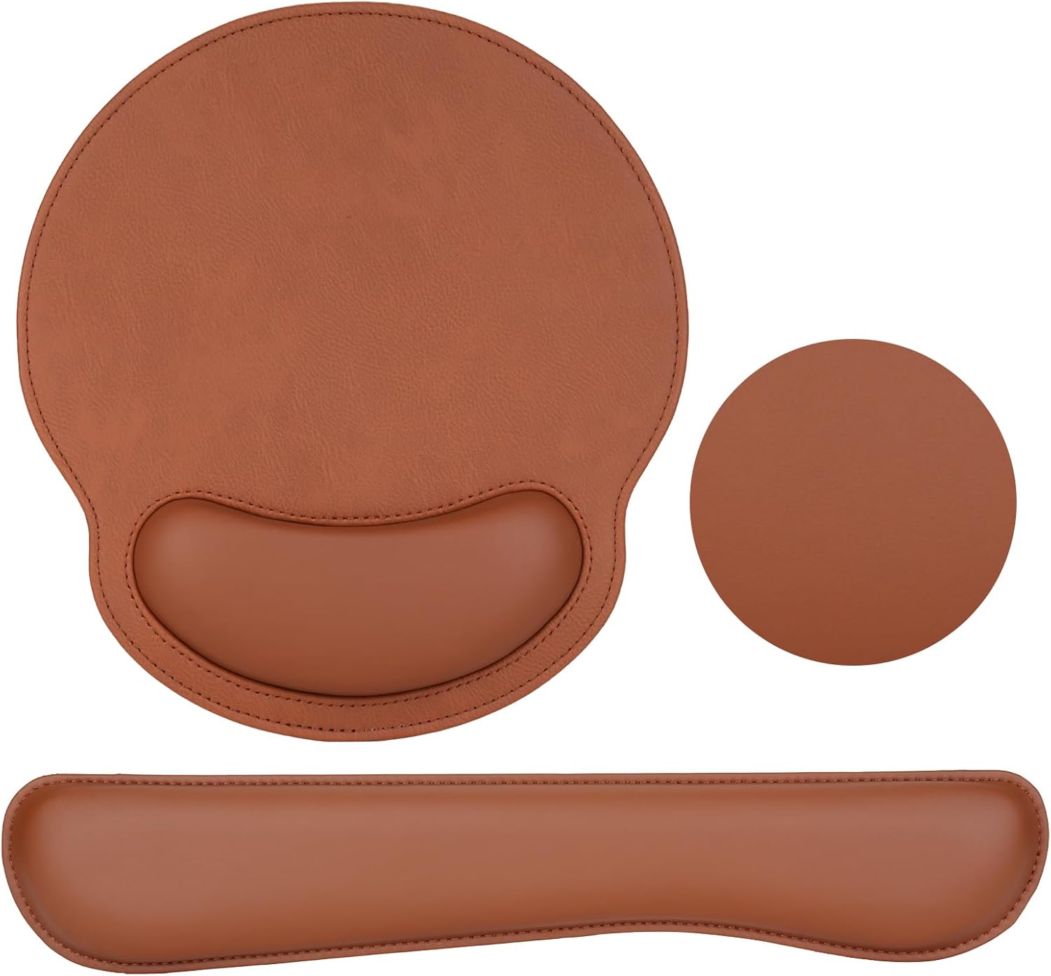 MOSISO Wrist Rest Support for Mouse Pad & Keyboard Set, Ergonomic PU Leather Keyboard and Mousepad with Wrist Rest&Coaster Non-Slip Base Home/Office Easy Typing Cushion with Raised Memory Foam, Brown