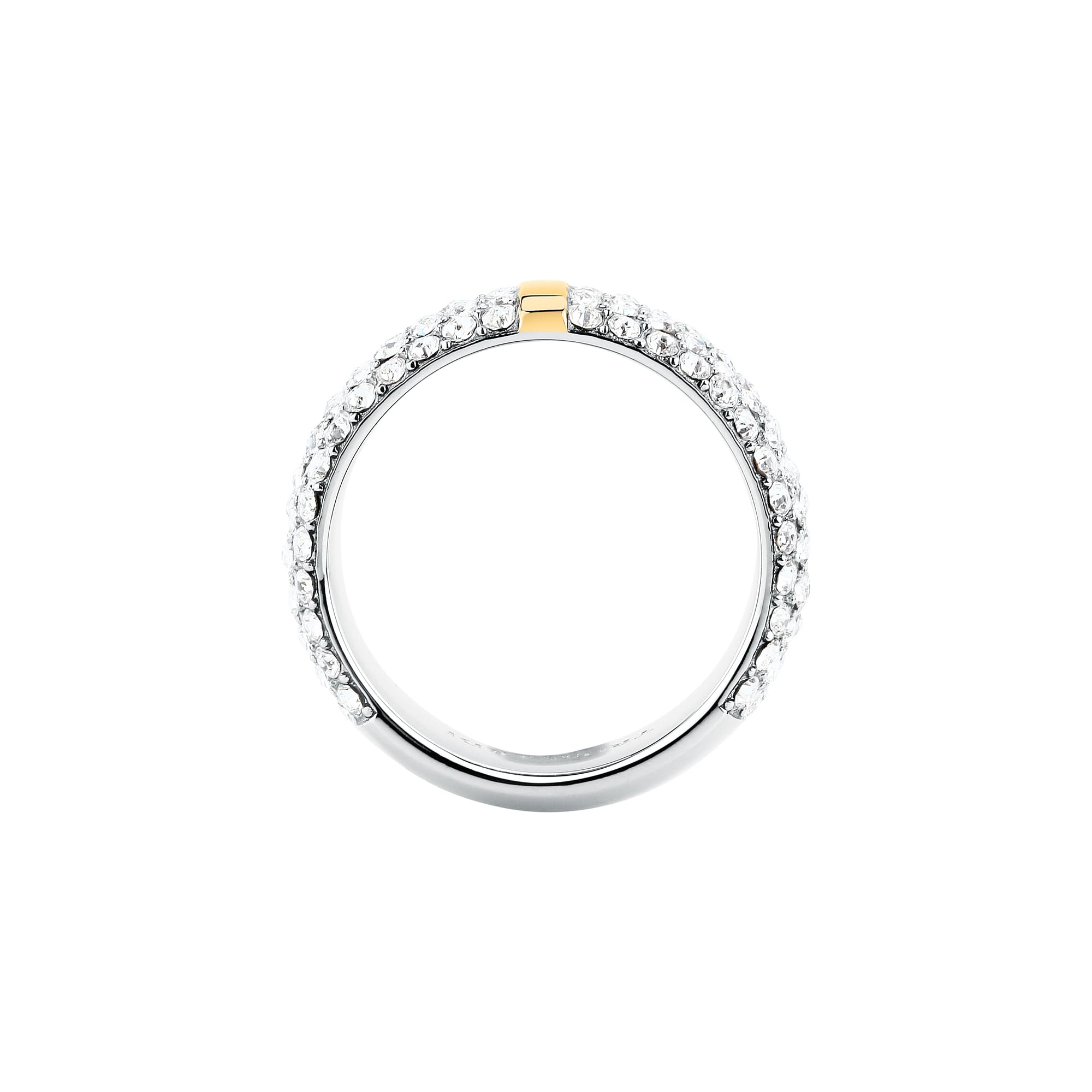 Trussardi Anello Donna in Acciaio, Cristalli a Fascia con Dettaglio Dorato, Collezione T-ROUND