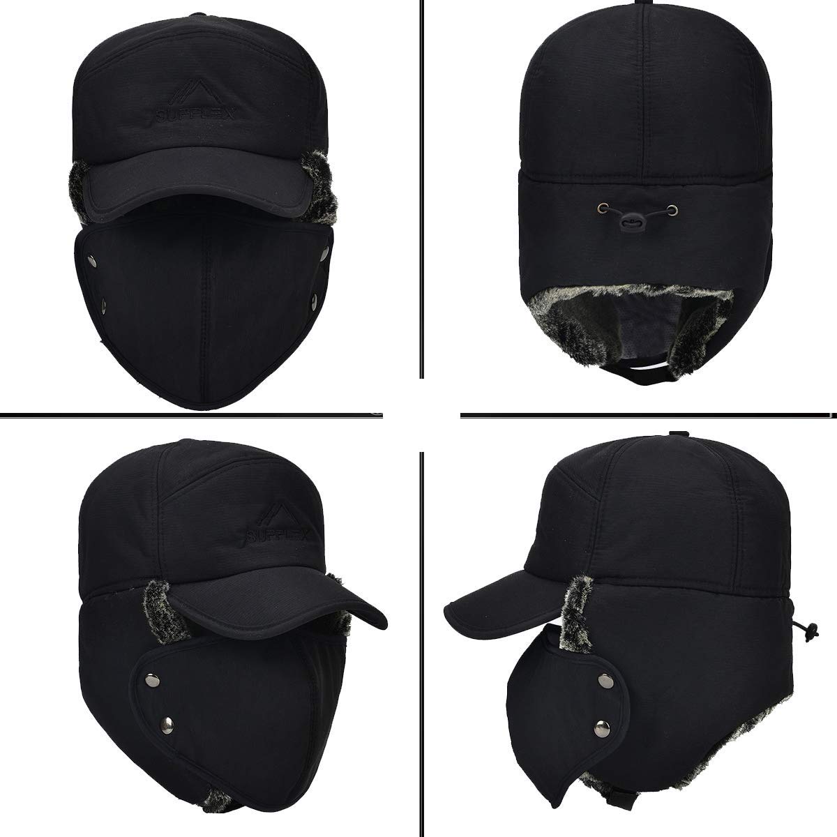 Chapka Homme Femme Chapeau de Trappeur 3 en 1 Doublure Fourrure Thermique avec Oreillette Masque Facial Cache-Cou Anti-Vent/Froid Casquette de Baseball Hiver Chaud pour Cyclisme Moto Ski Snowboard
