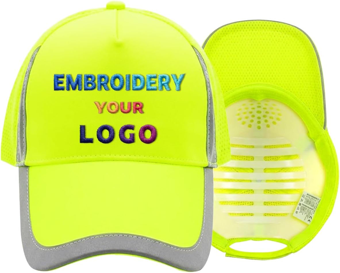 YOWESHOP Reflective Safety Baseball Cap Customize Logo with Removable PE Shell Hi-Vis Safety Work Hat