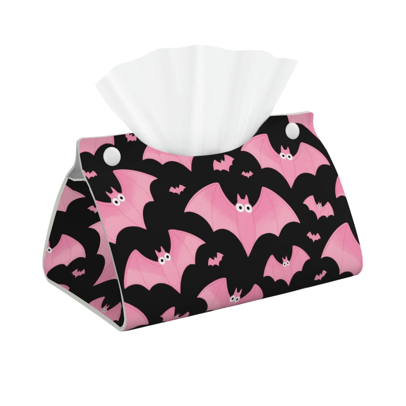 Pu Leather Tissue Box Cover, Halloween Black Bats Pink Rectangle Tissue Case Covers Decorative Tissue Box Holder Waterproof Tissue Holder Organizer for Bathroom Home Office