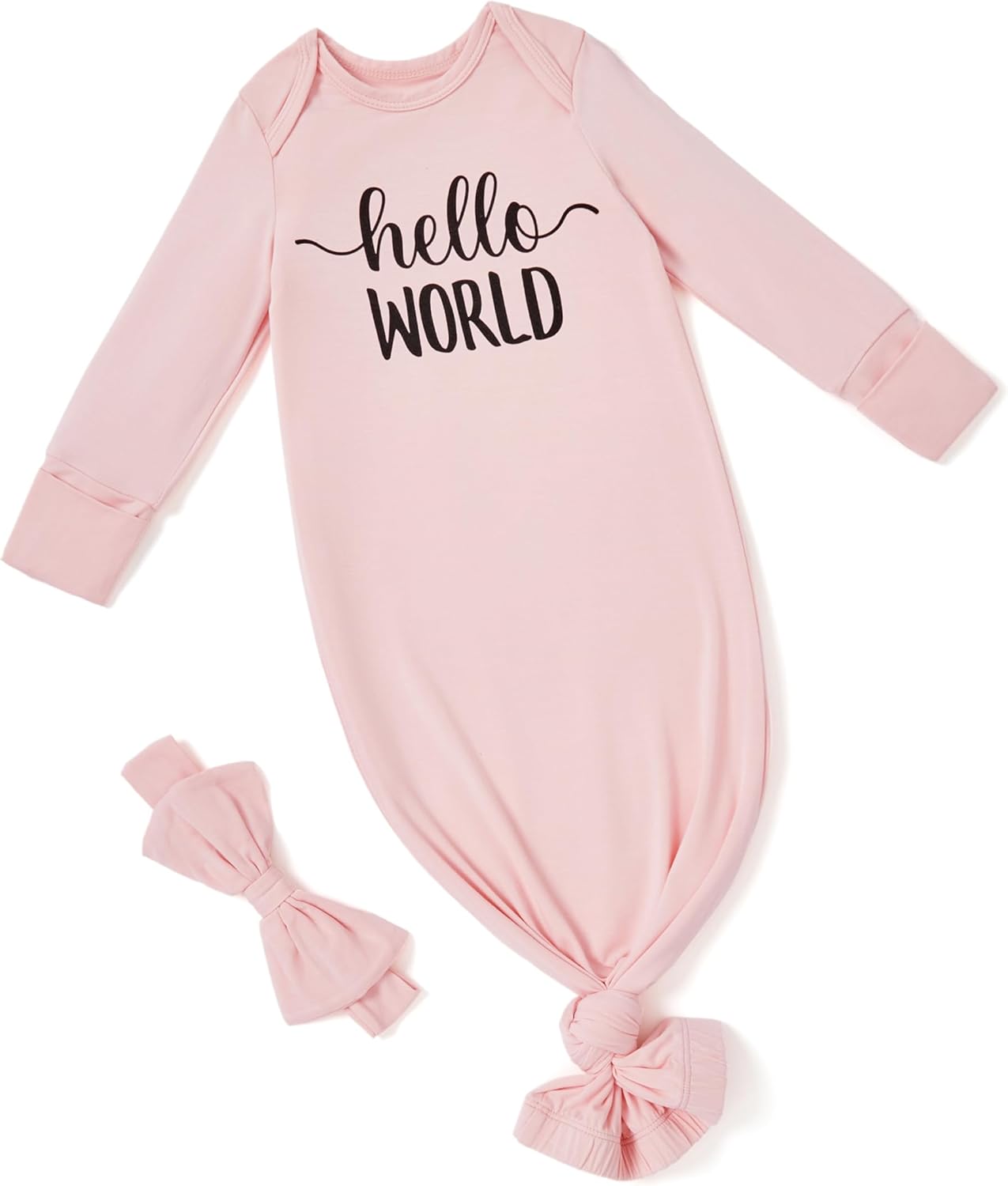 PATPAT Baby Sleeper Gown with Bamboo Viscose for Newborn Girls Boys, Knotted Nightgown with Mittens for Infant Home Coming