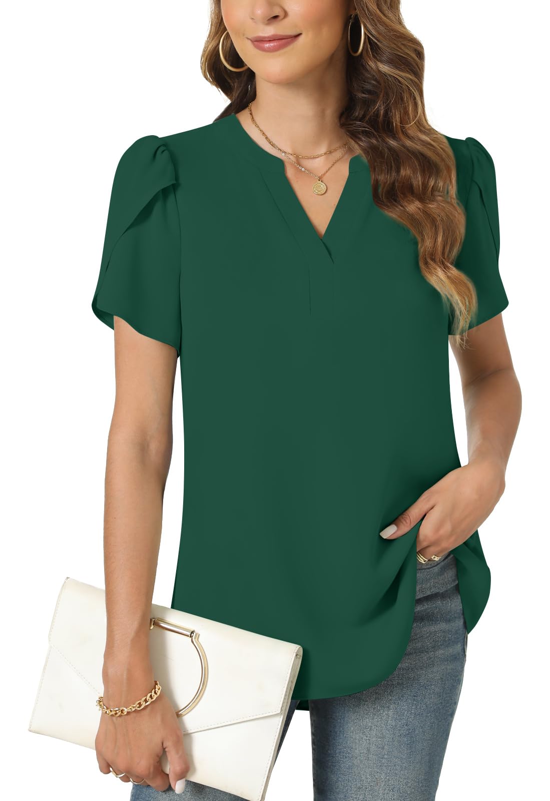 Anyally Women's Plus Size Short Sleeve Work Chiffon Blouses Casual Flowy Tunics Tops