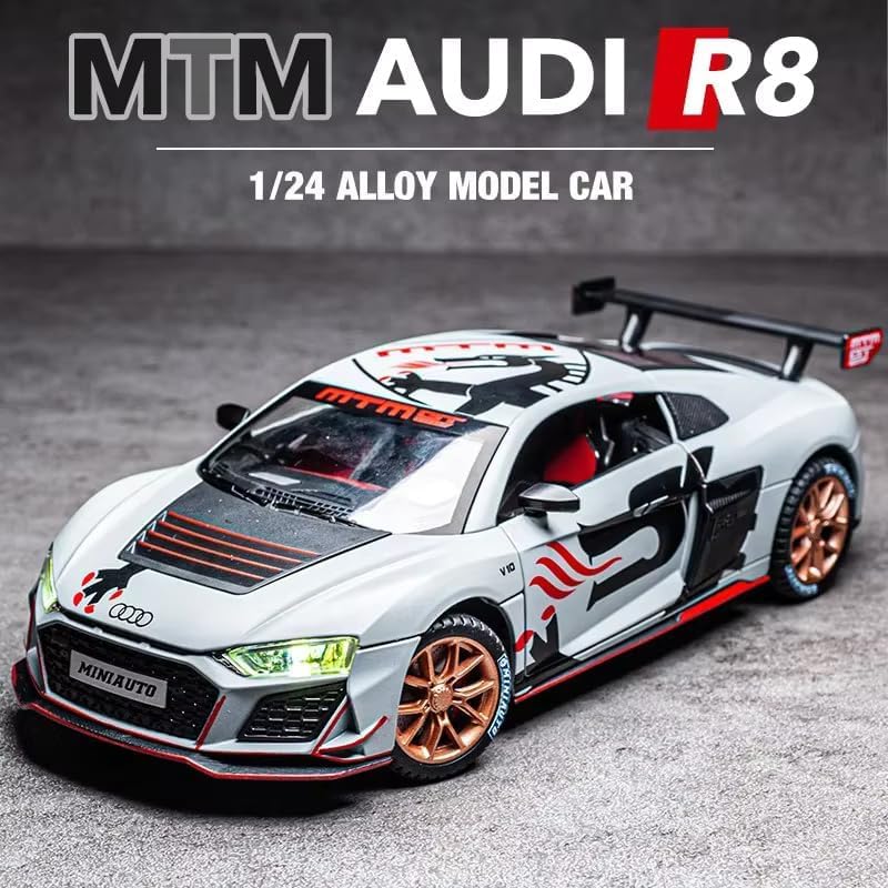 Image of Model 1:24 Audi R8 MTM Model Alloy Metal Pull Back Die-cast Car Openable Doors with Sound and Light Vehicle Car Toy for Kids - Multicolor