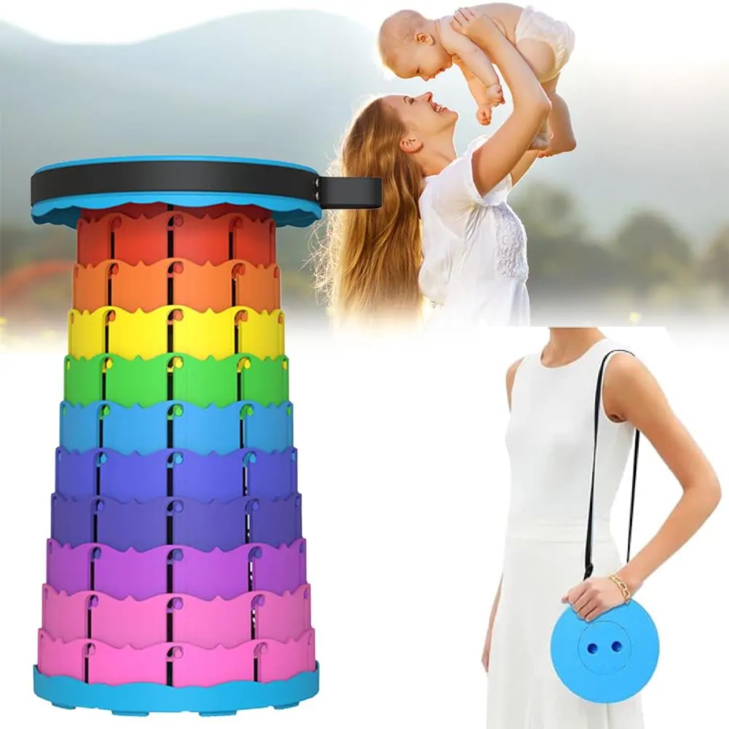 prostuff.in® portable lightweight retractable collapsible telescoping rainbow foldable camping stool for outdoor fishing, hiking, camping, bbq 1 pcs multicolor
