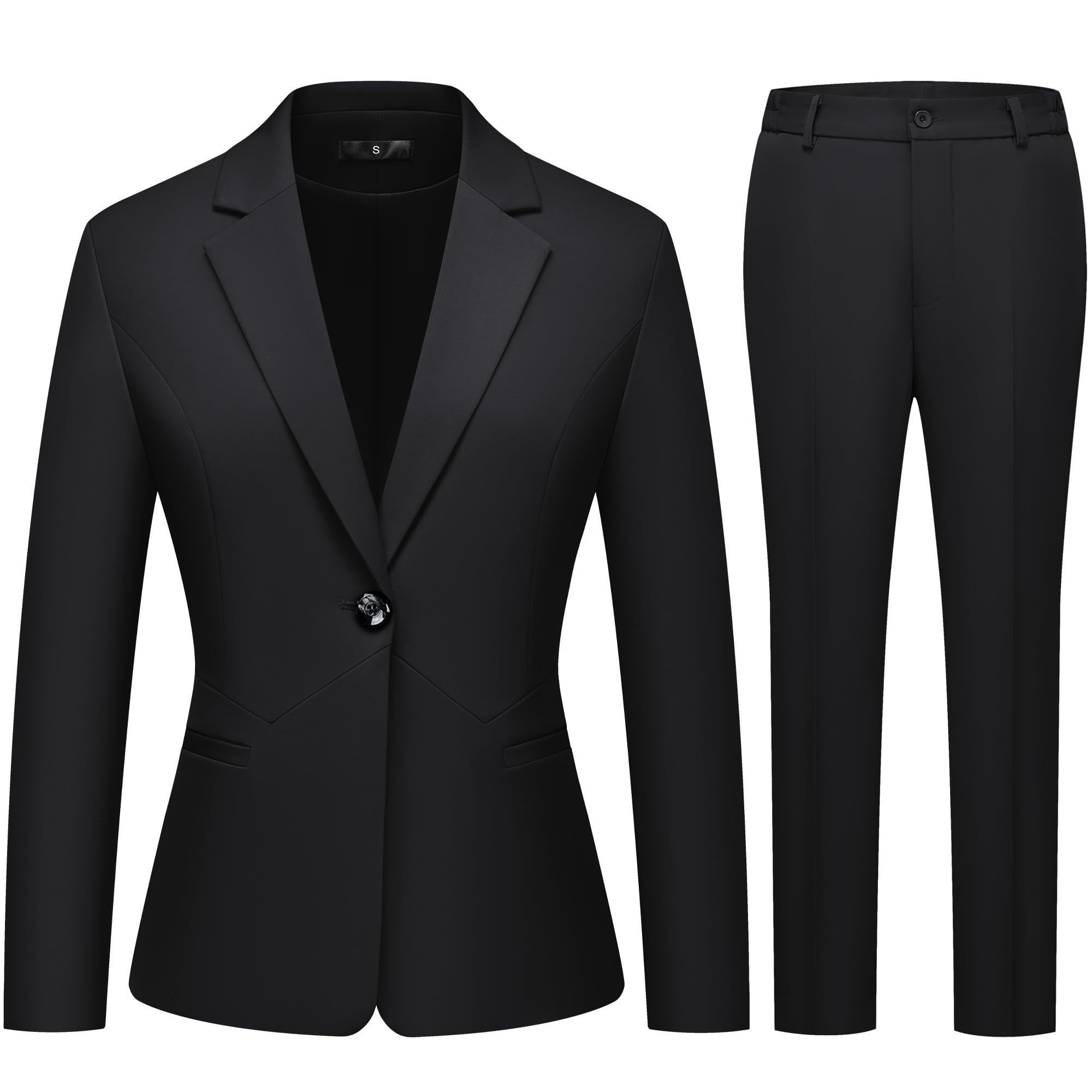 Womens Business Suits for Work Professional 2 Piece Sets Pants Suits Slim Fit Casual Outfits Tuxedo for Office-Black-L