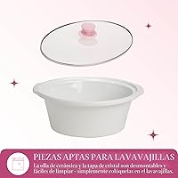 Vista 5 de Paris Hilton Olla de cocción lenta manual de 6 cuartos de galón, cuenta con tres ajustes (bajo, alto, cálido), inserto de gres naturalmente Rosado