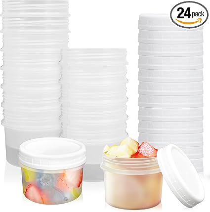 24 Pack 5 oz(160 ml) Food Storage Jars with Screw Lids, Reusable Small Refrigerated Jars, Small Plastic Freezer Storage Food Containers for Cake Jam Ice Cream