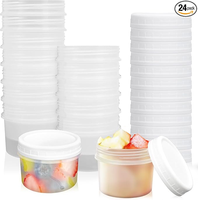 24 Pack 5 oz(160 ml) Food Storage Jars with Screw Lids, Reusable Small Refrigerated Jars, Small Plastic Freezer Storage Food Containers for Cake Jam Ice Cream