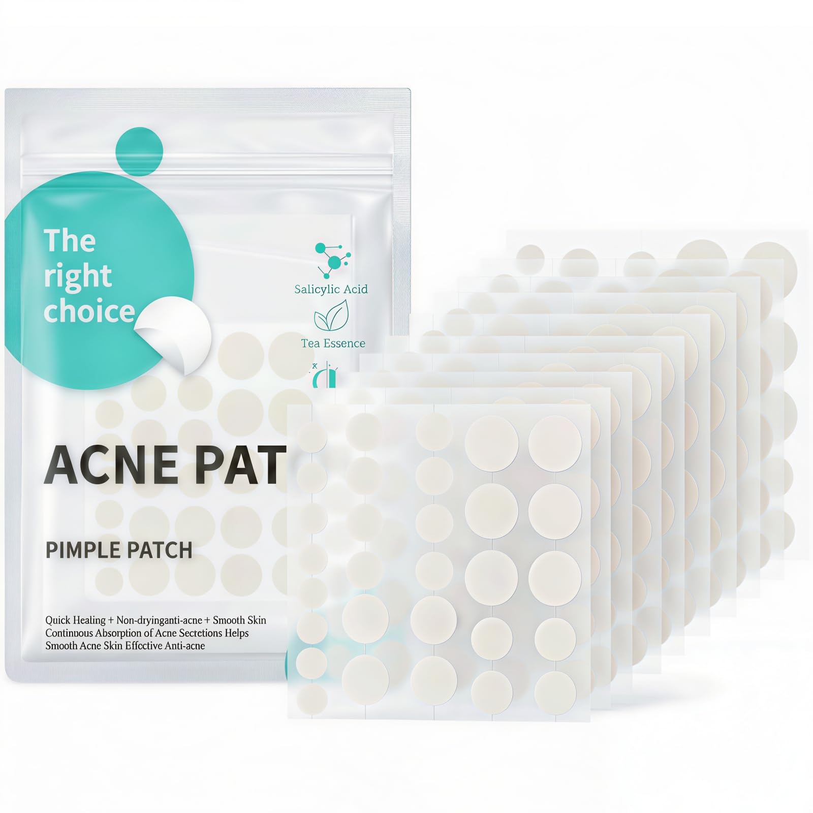 300 Pièce Patch Bouton Acne, Invisible Hydrocolloïde Pimple Patches, 2-In-1 de Jour et de Nuit Avec Huile De Tea Tree & Acide Salicylique, Imperméable & Transpirable pour Skincare (8/10/12/14mm)