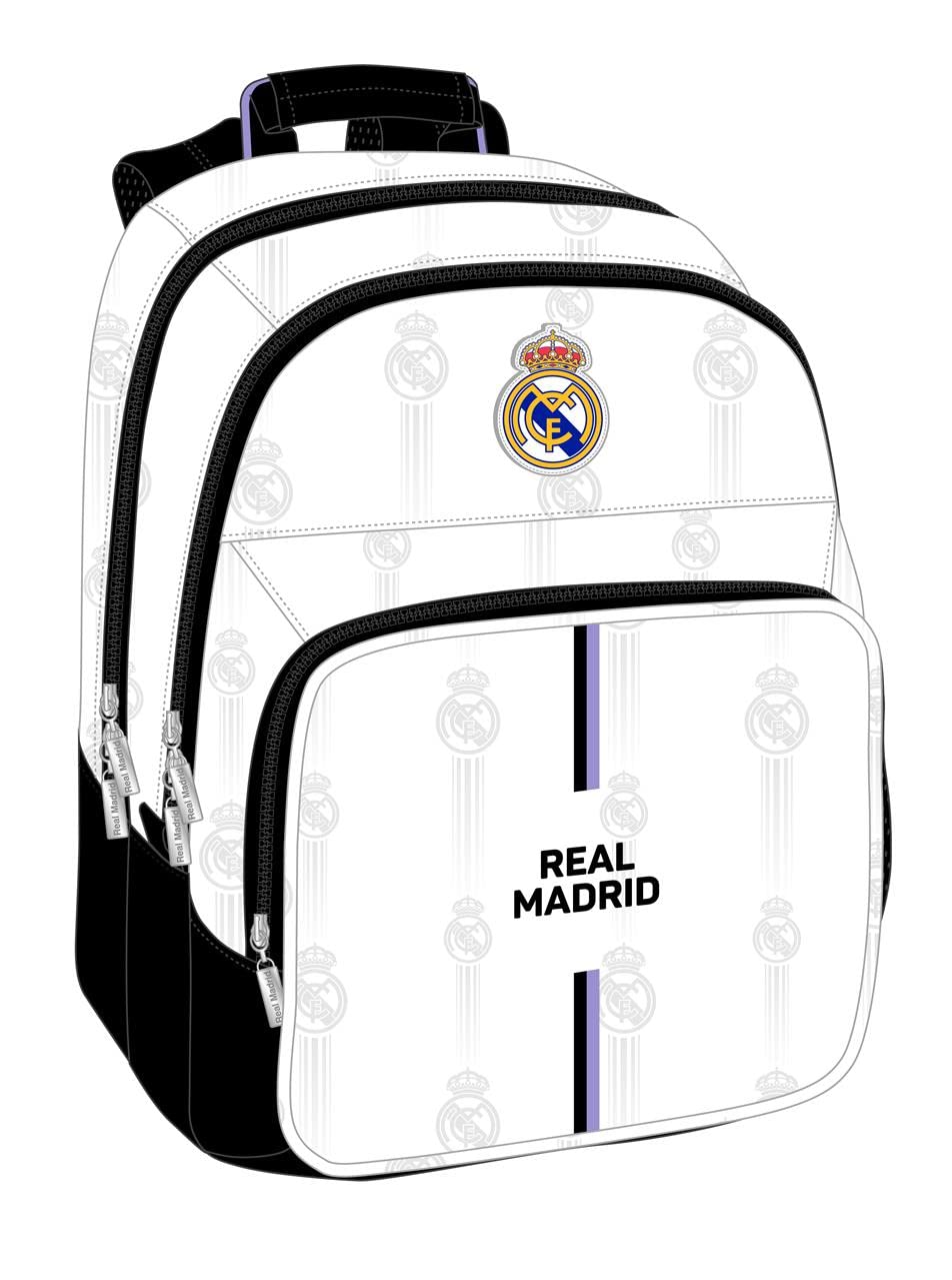 Safta Mochila Escolar de Real Madrid 1ª Equipación 22/23, 320x160x420 mm Unisex niños, Negra y blanca, Estándar