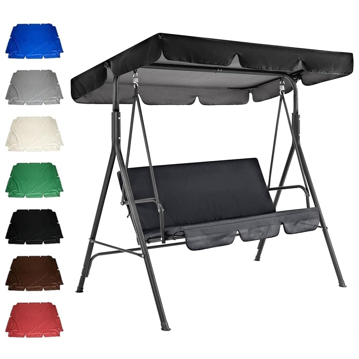 Outdoor Swing Canopy Replacement 2/3 Seater Universal Patio Swing Cover, Waterproof Patio Hammock Canopy Top Cover for Patio Garden(Black,190x132x15cm)