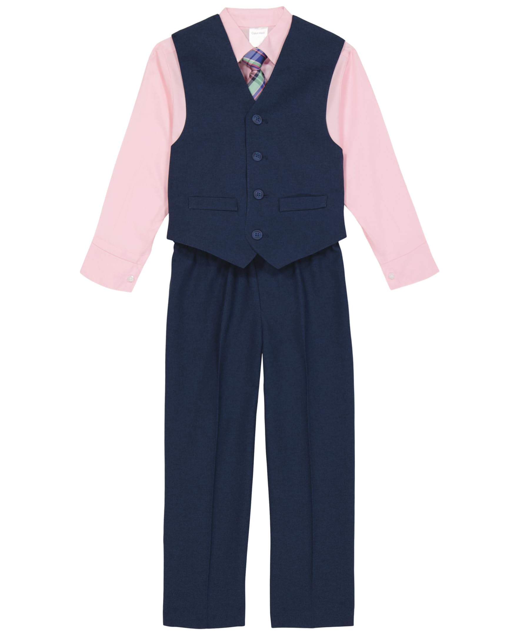 Calvin Klein Boys' 4-Piece Formal Suit Set, Vest, Pants, Collared Dress Shirt, and Tie