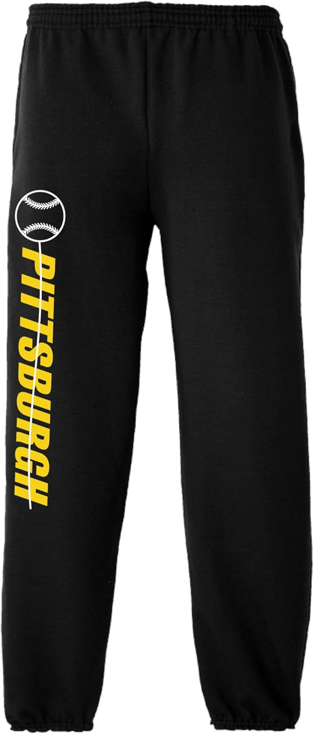 Wally's Custom Apparel Pittsburgh Sweatpants DS4 Metro Series Black Fleece with Side Pockets Men's Small - 2XL