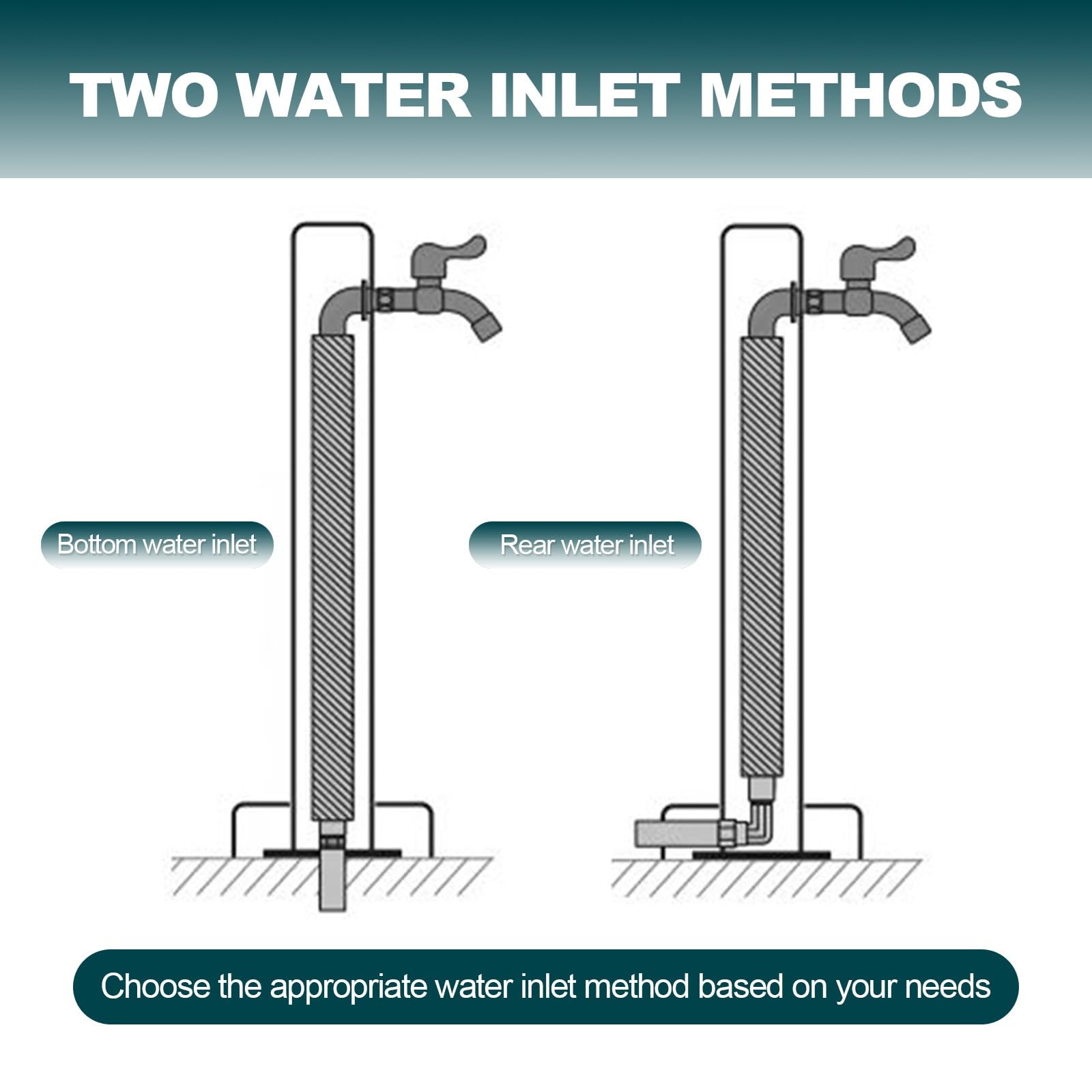 Colonna d'acqua verticale da giardino in acciaio inox con rubinetto e pistola a spruzzo, prolunga resistente al gelo per giardini, cortili, prati, terrazze, irrigazione e pulizia (60 cm / 23.6 in)