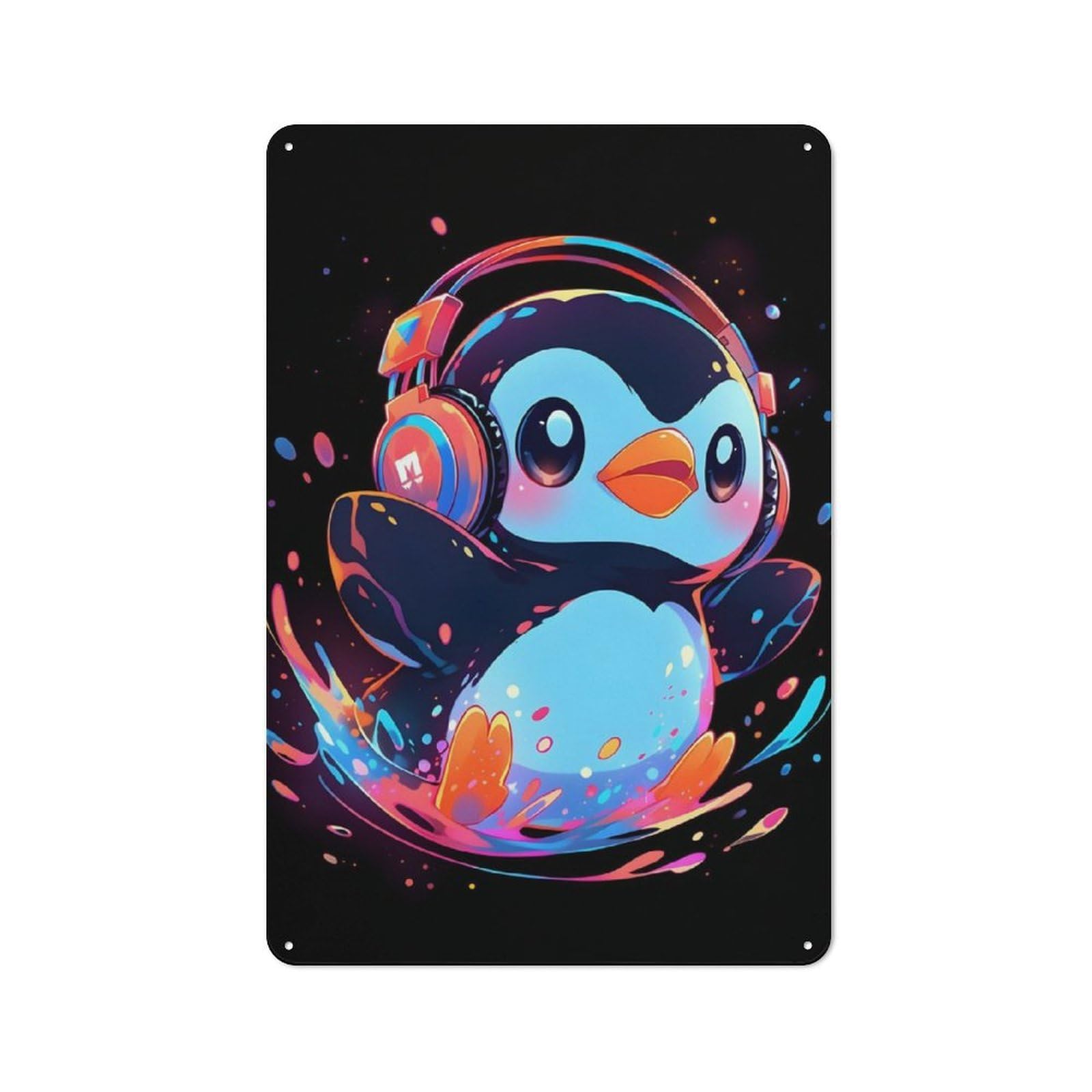 Junmoney Colorful Penguin Splash Workshop Style Tin Sign 30X20cm, Garage Wall Decor For Tool Room, Garage, Studio Or Home Bar